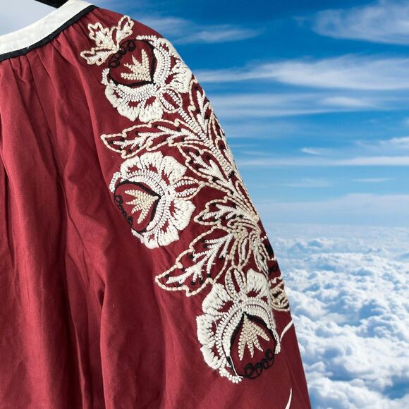 Anthropologie Gretel Embroidered Maxi Dress Maroon White 1X - Picture 11 of 11